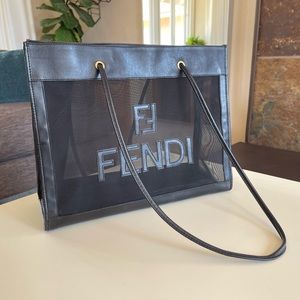 Authentic Fendi FF Zucca Black Mesh Shopper Tote